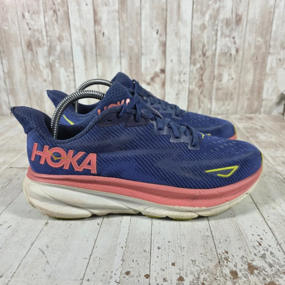 Hoka Clifton 9 Womens Running Shoes Blue Pink 1127896 EVN Size 9